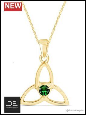 Celtic Trinity Knot Necklace 14k Yellow Gold Over Sterling Silver Emerald